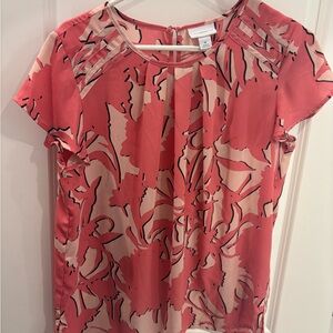 Liz Claiborne Pink and Orange Pleated Graphic Blouse